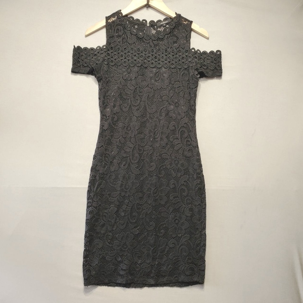 Ambiance Cold Shoulder‎ Lace Mini Dress Womens Medium Black Floral Crochet Goth